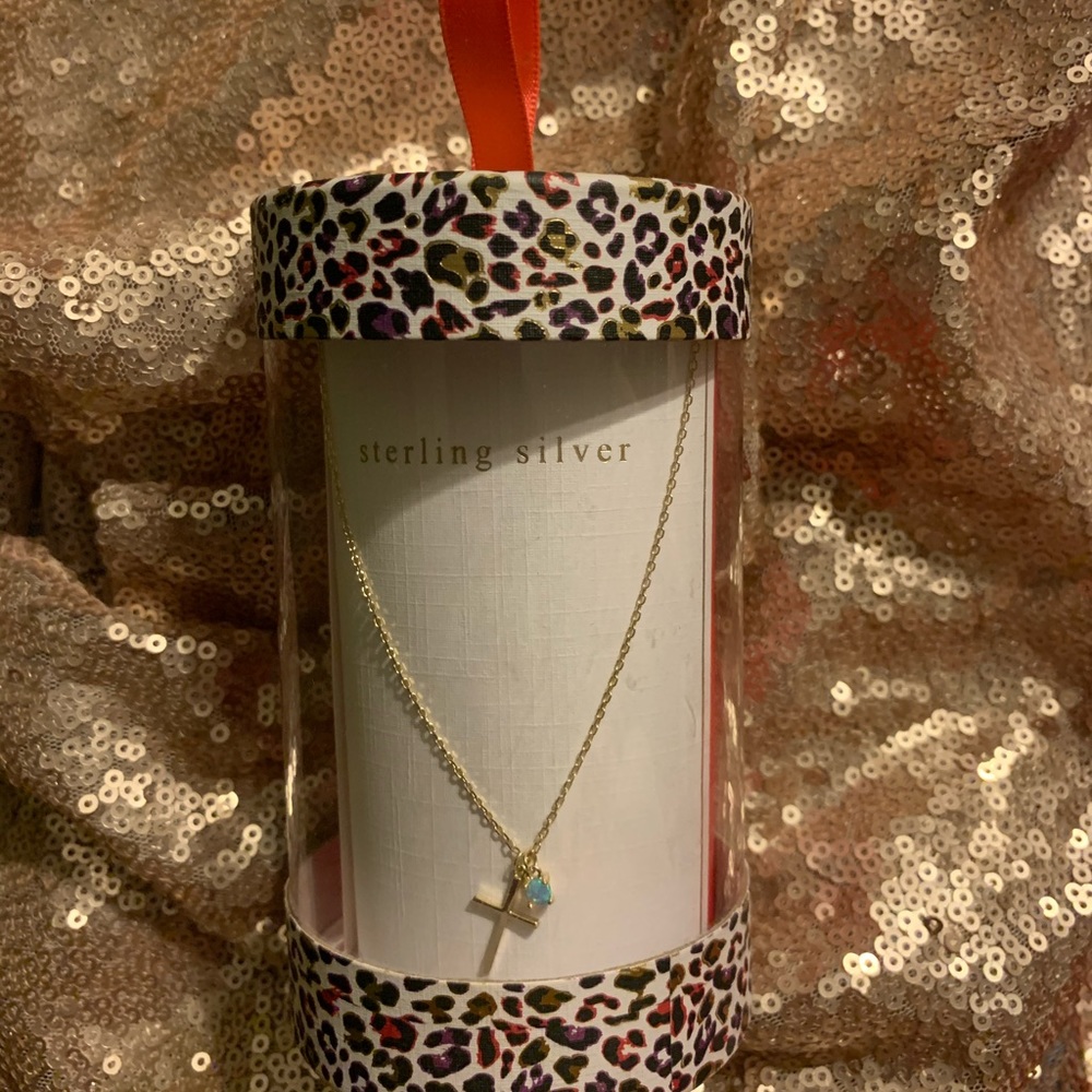 NIB 16”+2 cross Necklace with opal charm